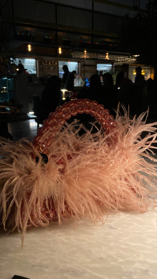 Luxury Dusty pink feather bag